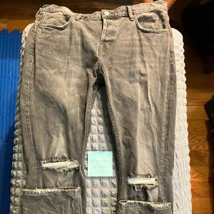 Allsaints Cigarette gray grey skinny jeans size 34 damaged ripped skater